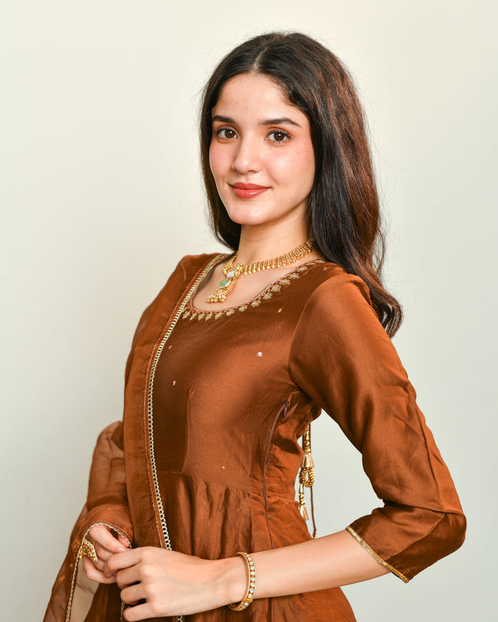 Brown Anarkali Suit Set