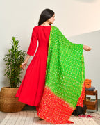 Rayon Red Anarkali Suit Set