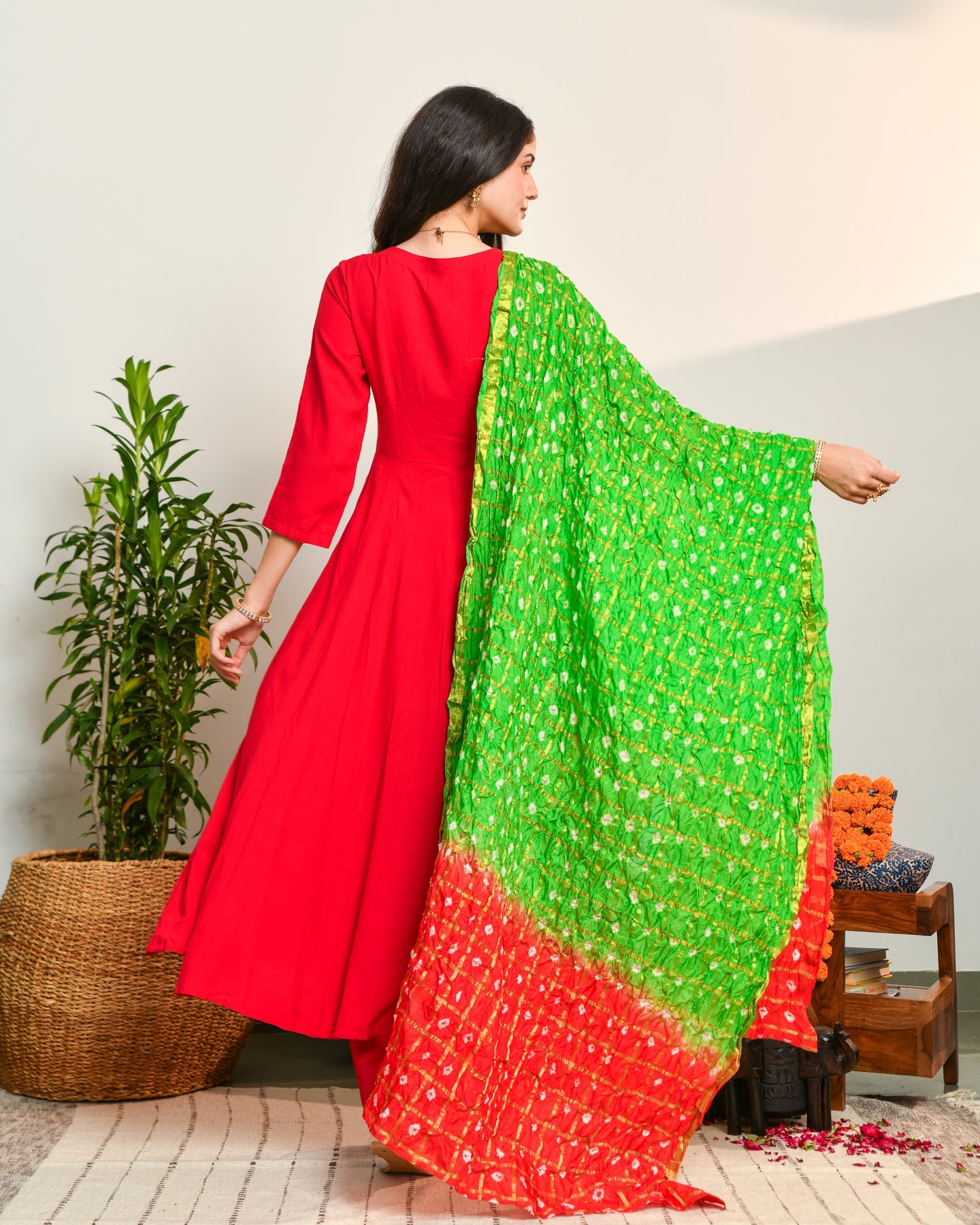 Rayon Red Anarkali Suit Set