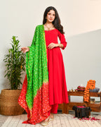 Rayon Red Anarkali Suit Set