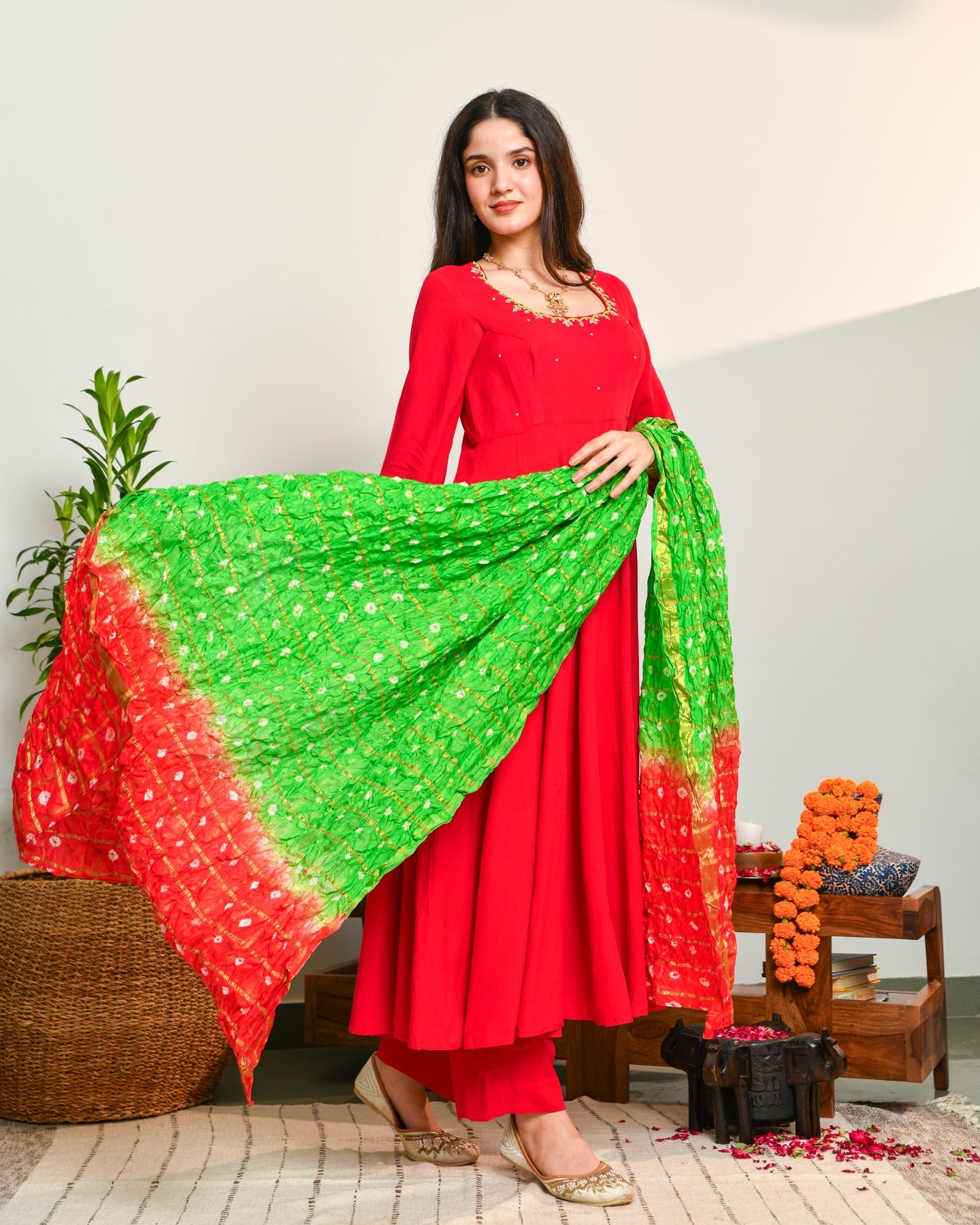 Rayon Red Anarkali Suit Set