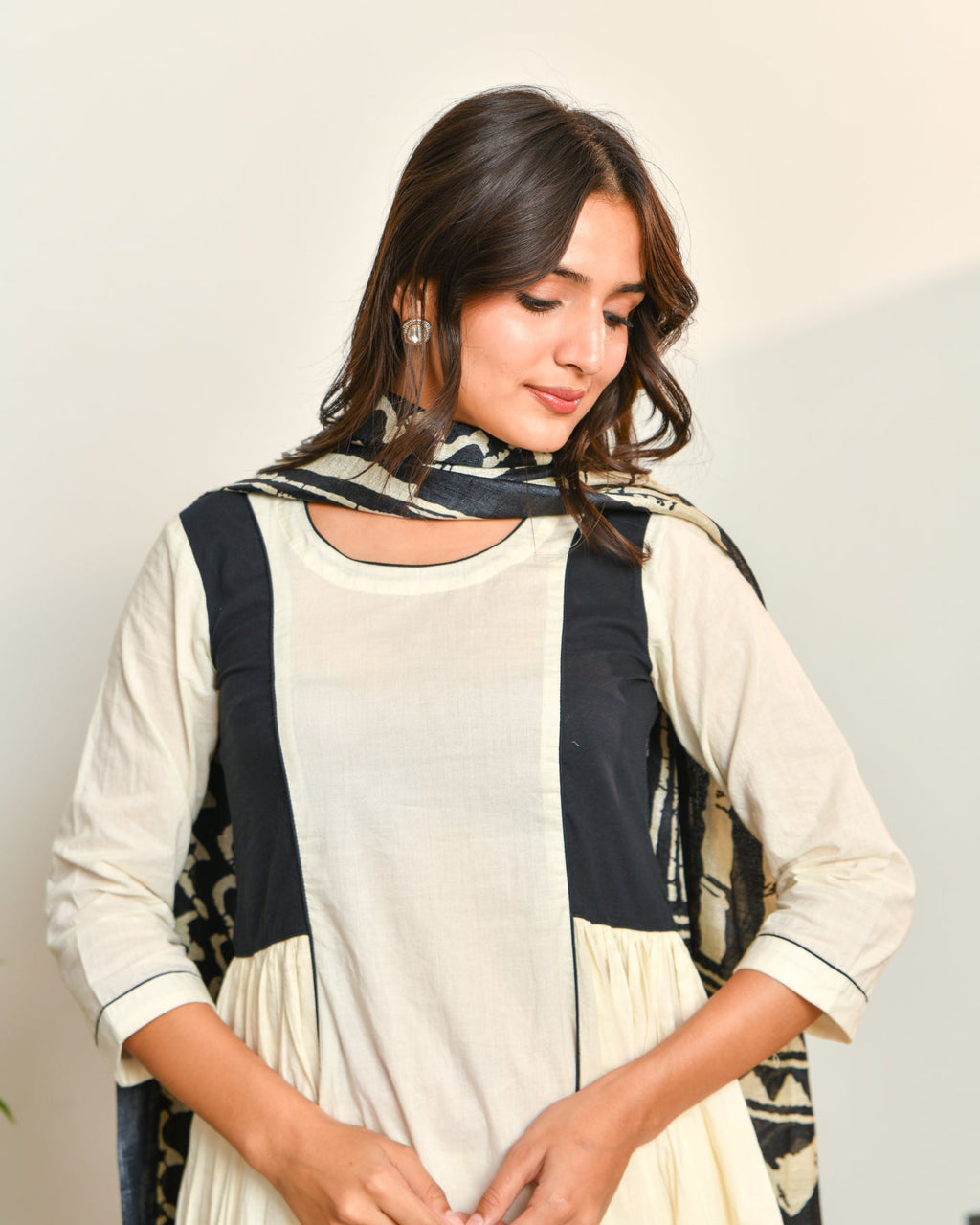 Ivory Black Ikat Dupatta Suit