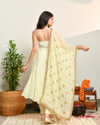 Off White Viscose Anarkali Suit Set