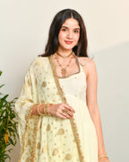 Off White Viscose Anarkali Suit Set