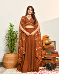 Brown Viscose Anarkali Lehenga Set