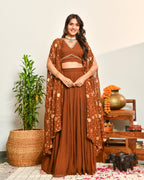 Brown Viscose Anarkali Lehenga Set