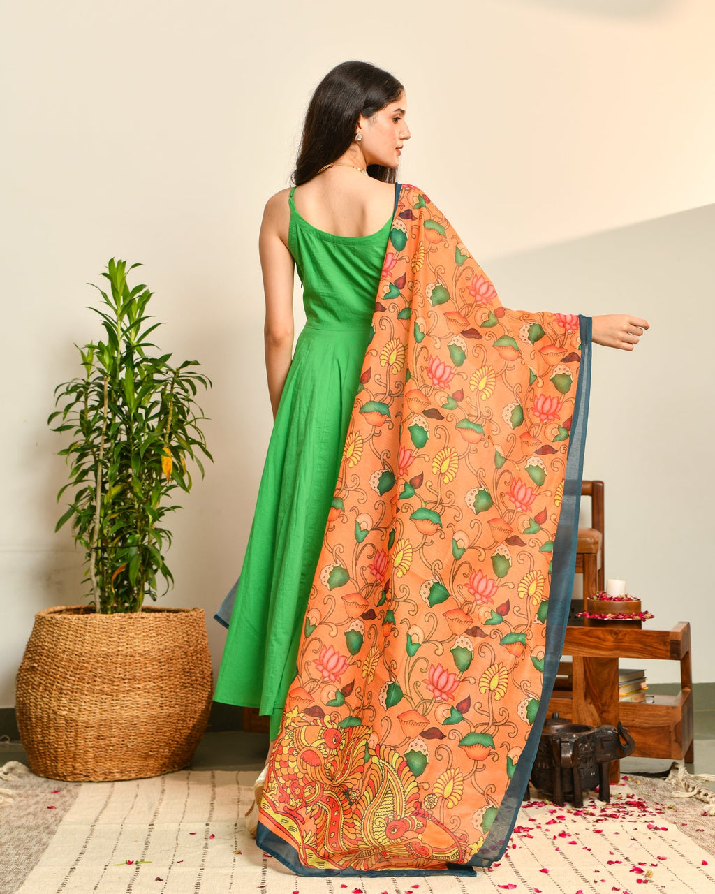 Green Cotton Anarkali Suit Set