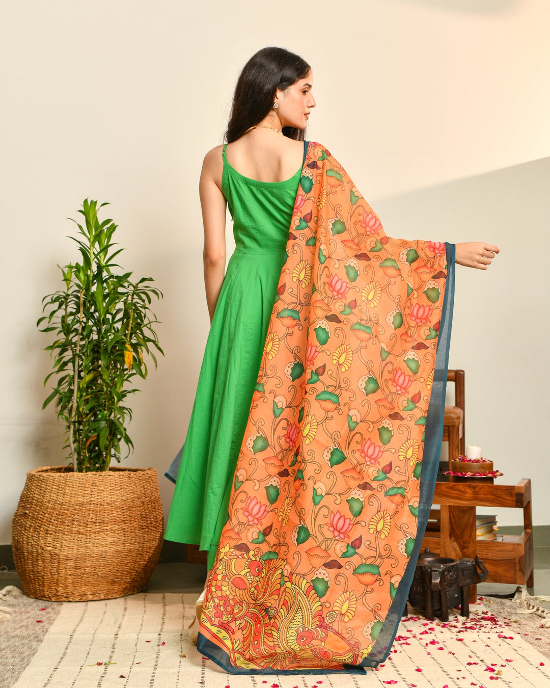 Green Cotton Anarkali Suit Set
