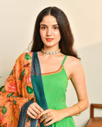 Green Cotton Anarkali Suit Set