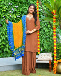 Rich Brown Rayon Straight Suit Set