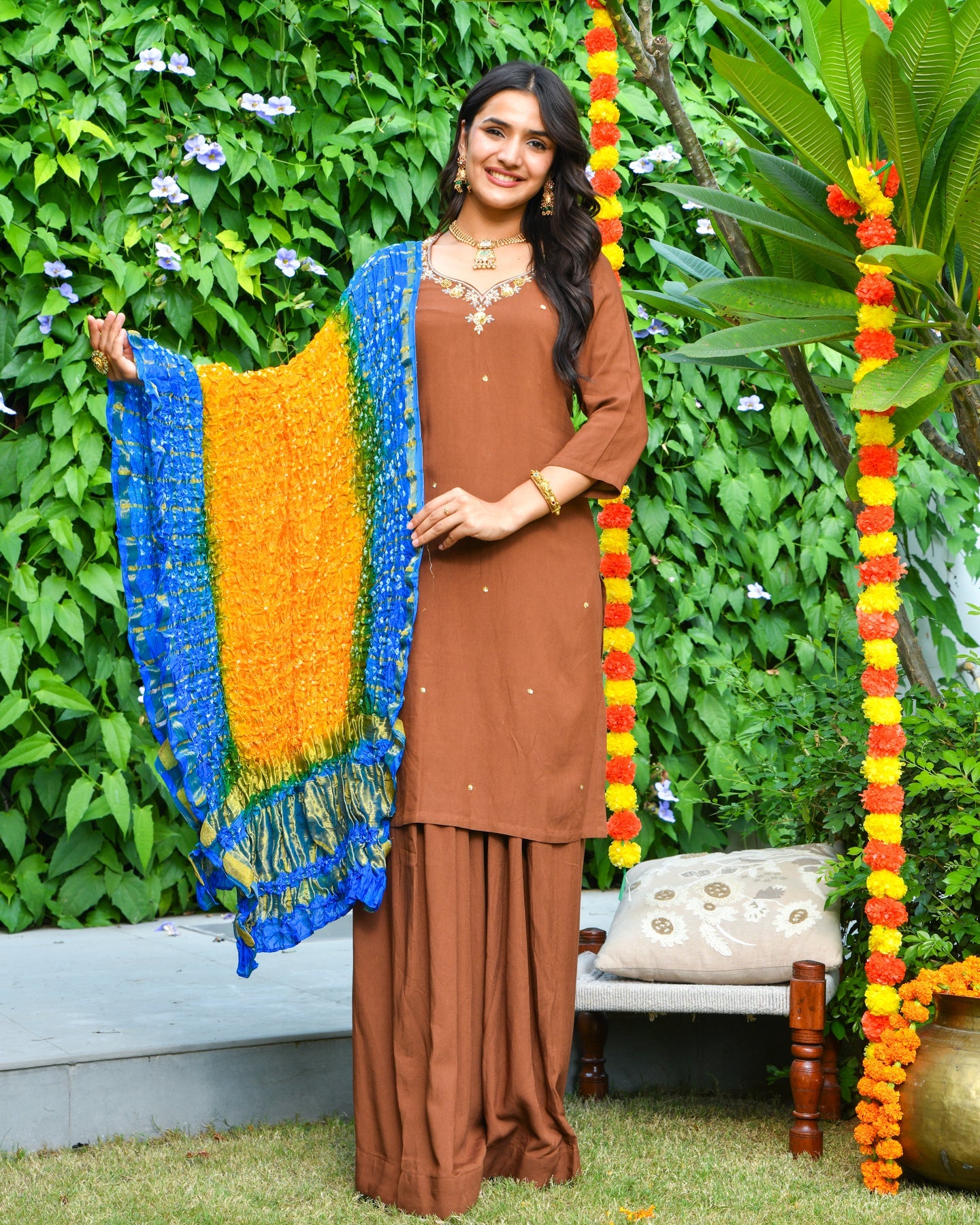 Rich Brown Rayon Straight Suit Set