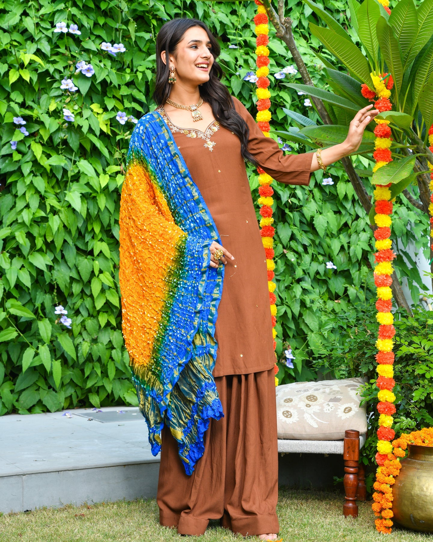 Rich Brown Rayon Straight Suit Set