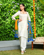 Off White Embroidered Rayon Suit Set
