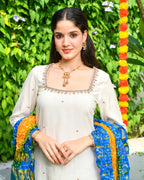 Off White Embroidered Rayon Suit Set