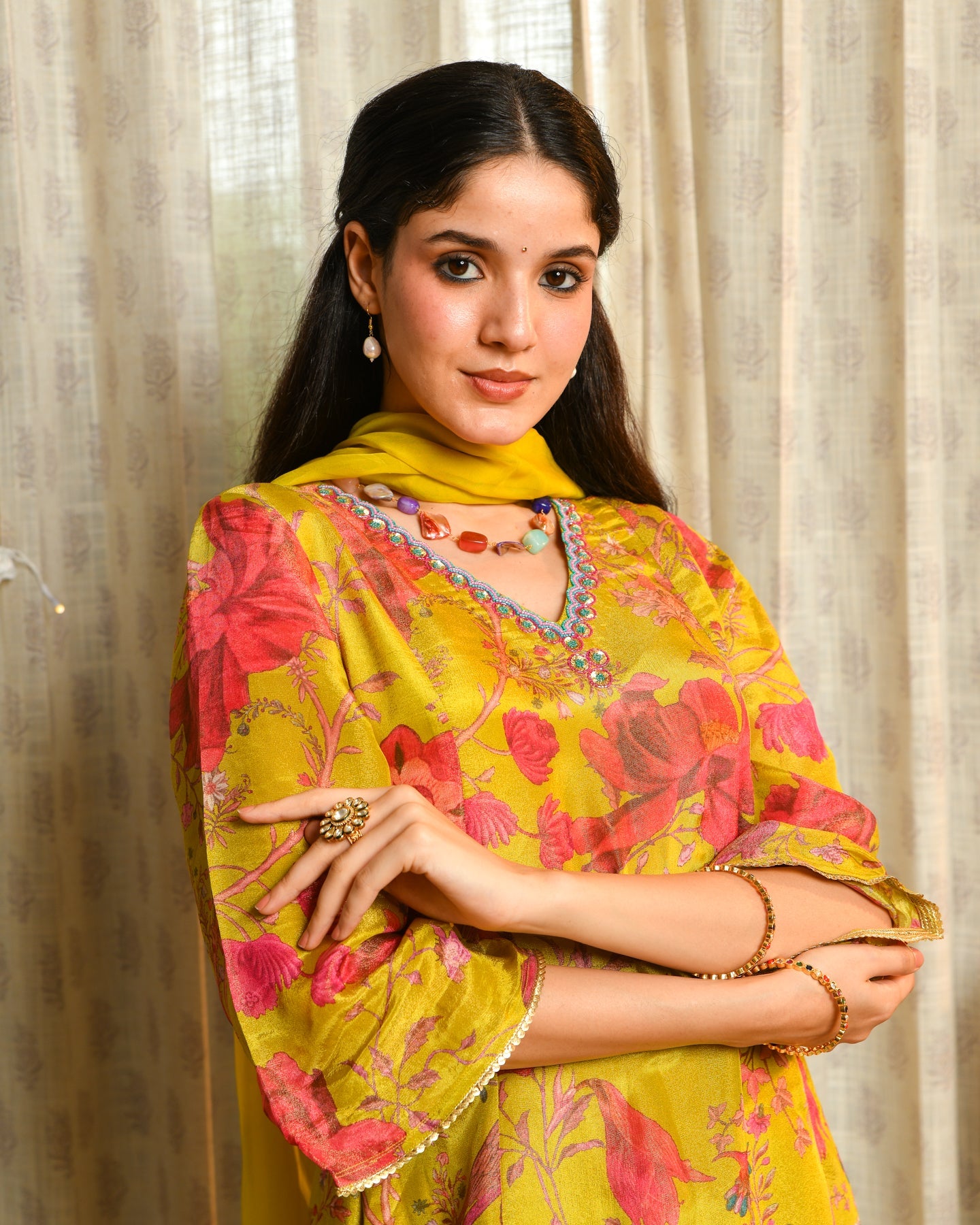 Buy Parrot Green Tissue Suit Set for Women Online – Ambraee