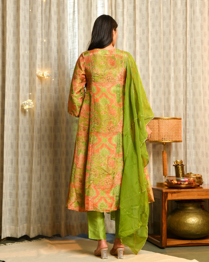 Green Abstract Print Tissue Suit