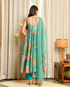 Vibrant Teal Floral Tissue Suit Set