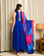 Blue Embroidered Anarkali Suit Set