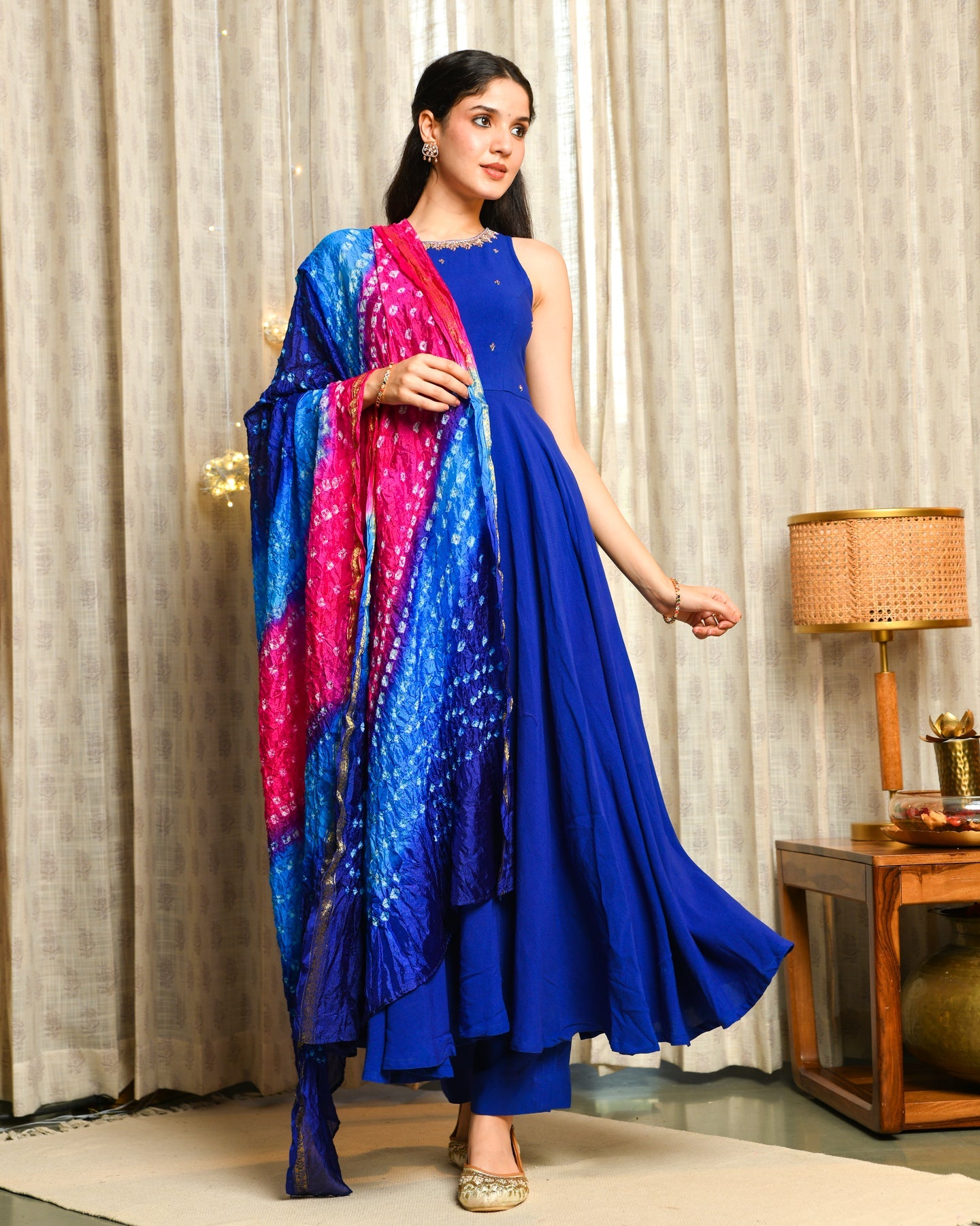 Blue Embroidered Anarkali Suit Set