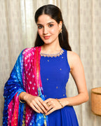 Blue Embroidered Anarkali Suit Set