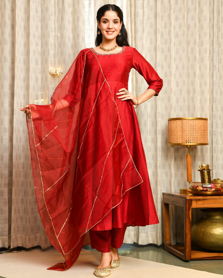 Maroon Anarkali Suit Set