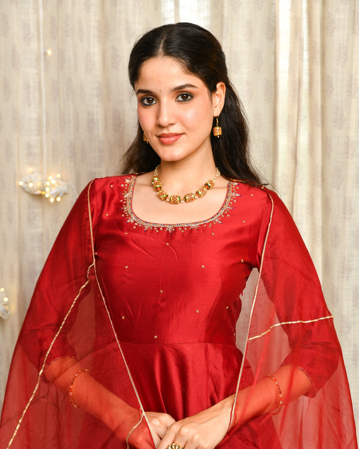 Maroon Anarkali Suit Set