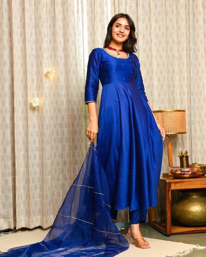 Blue Anarkali Suit Set