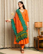 Orange Rayon Embroidered Suit Set