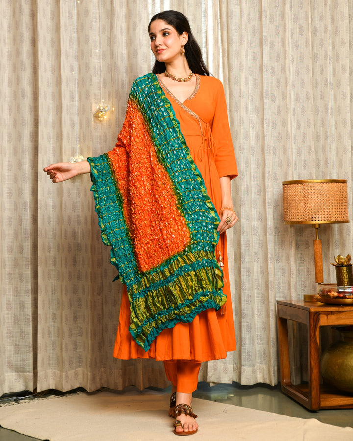 Orange Rayon Embroidered Suit Set