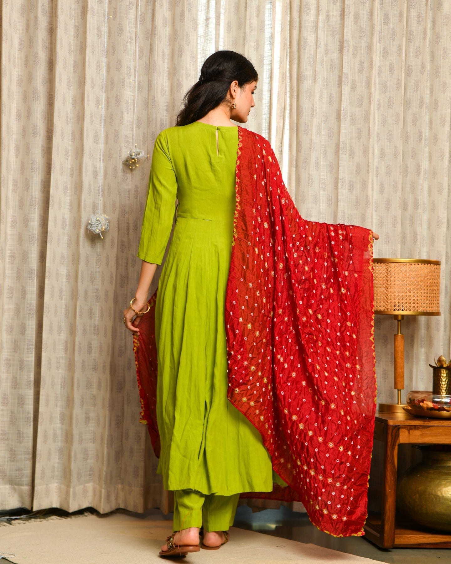 Green Rayon Anarkali Suit Set