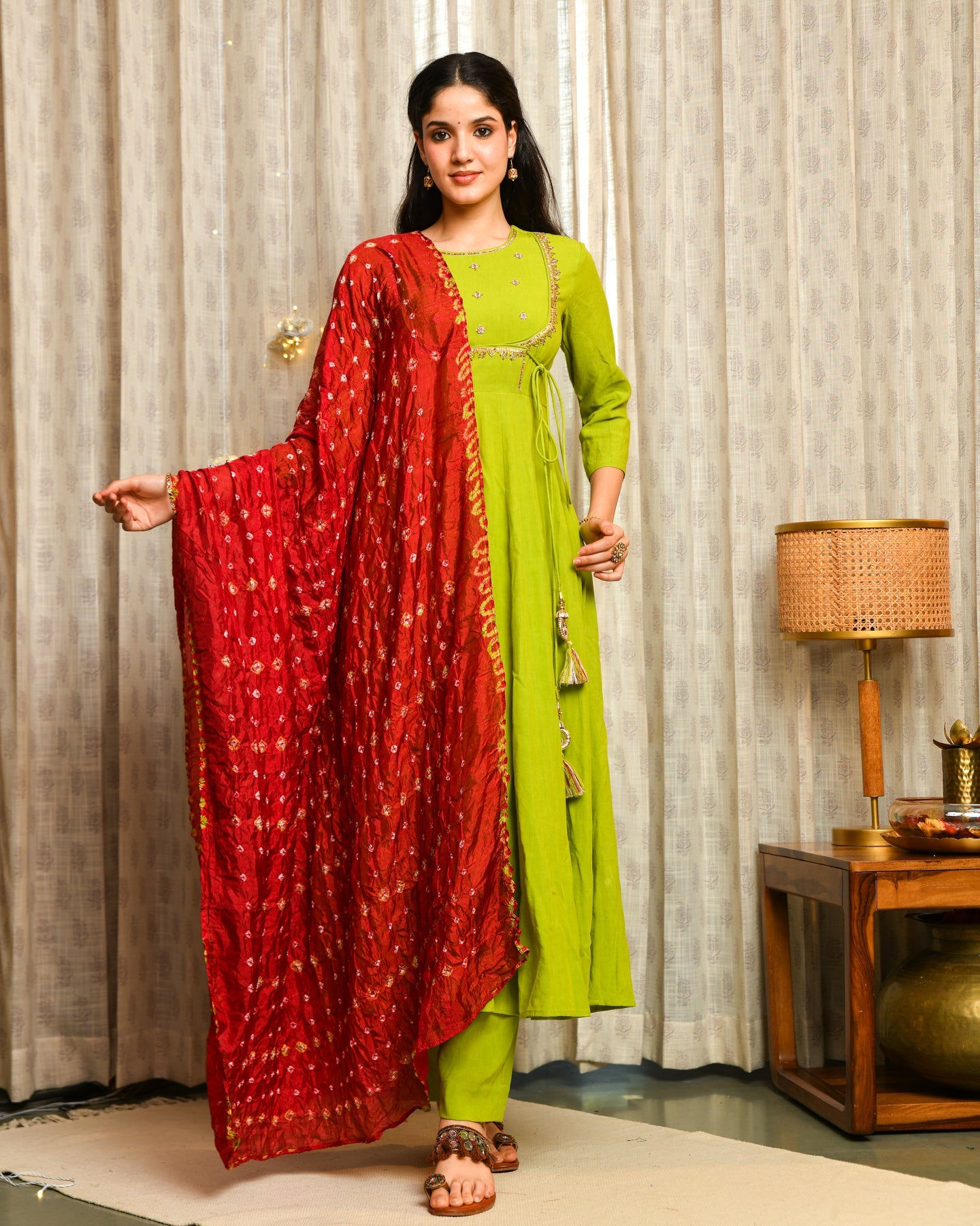 Green Rayon Anarkali Suit Set