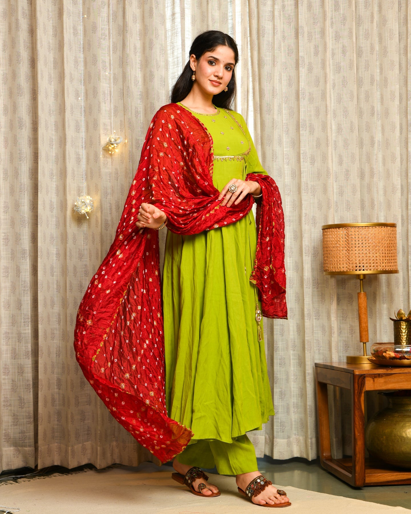 Green Rayon Anarkali Suit Set