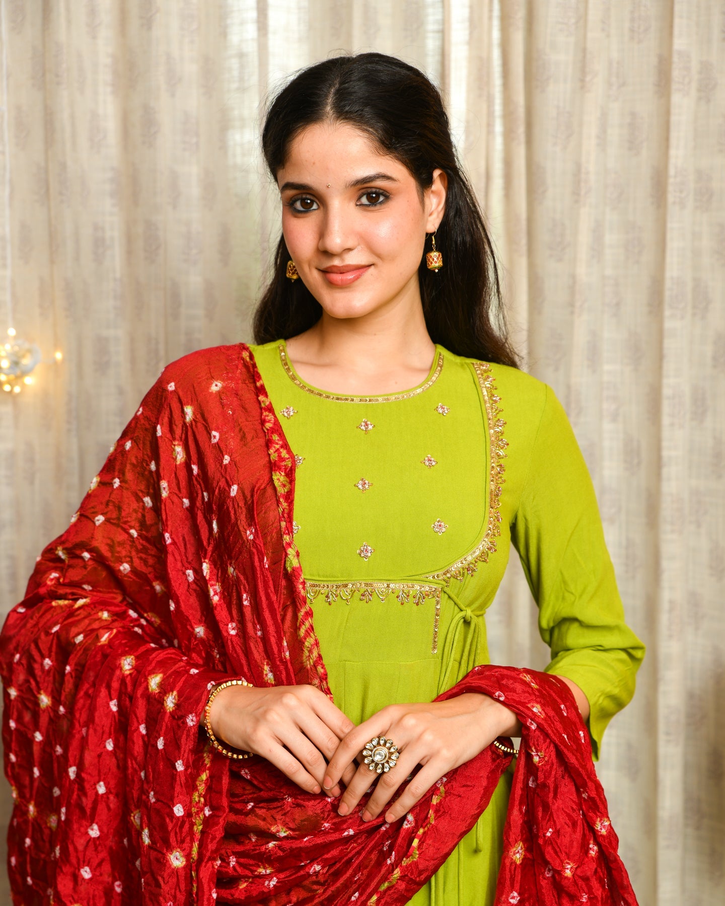 Green Rayon Anarkali Suit Set
