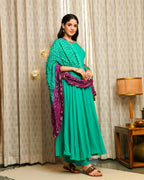 Turquoise Blue Rayon Anarkali Suit Set