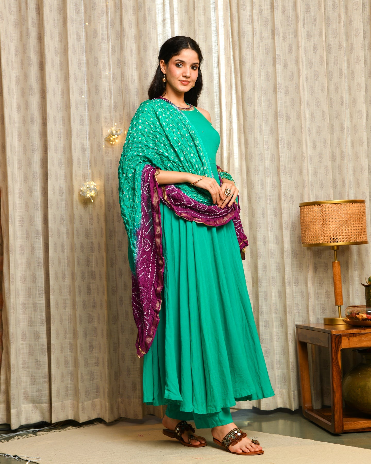 Turquoise Blue Rayon Anarkali Suit Set