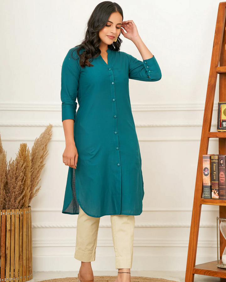 Dark Green Button Down Kurti