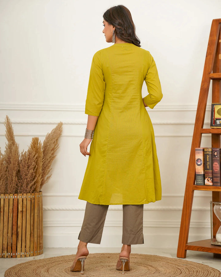 Olive Green A Line Kurta