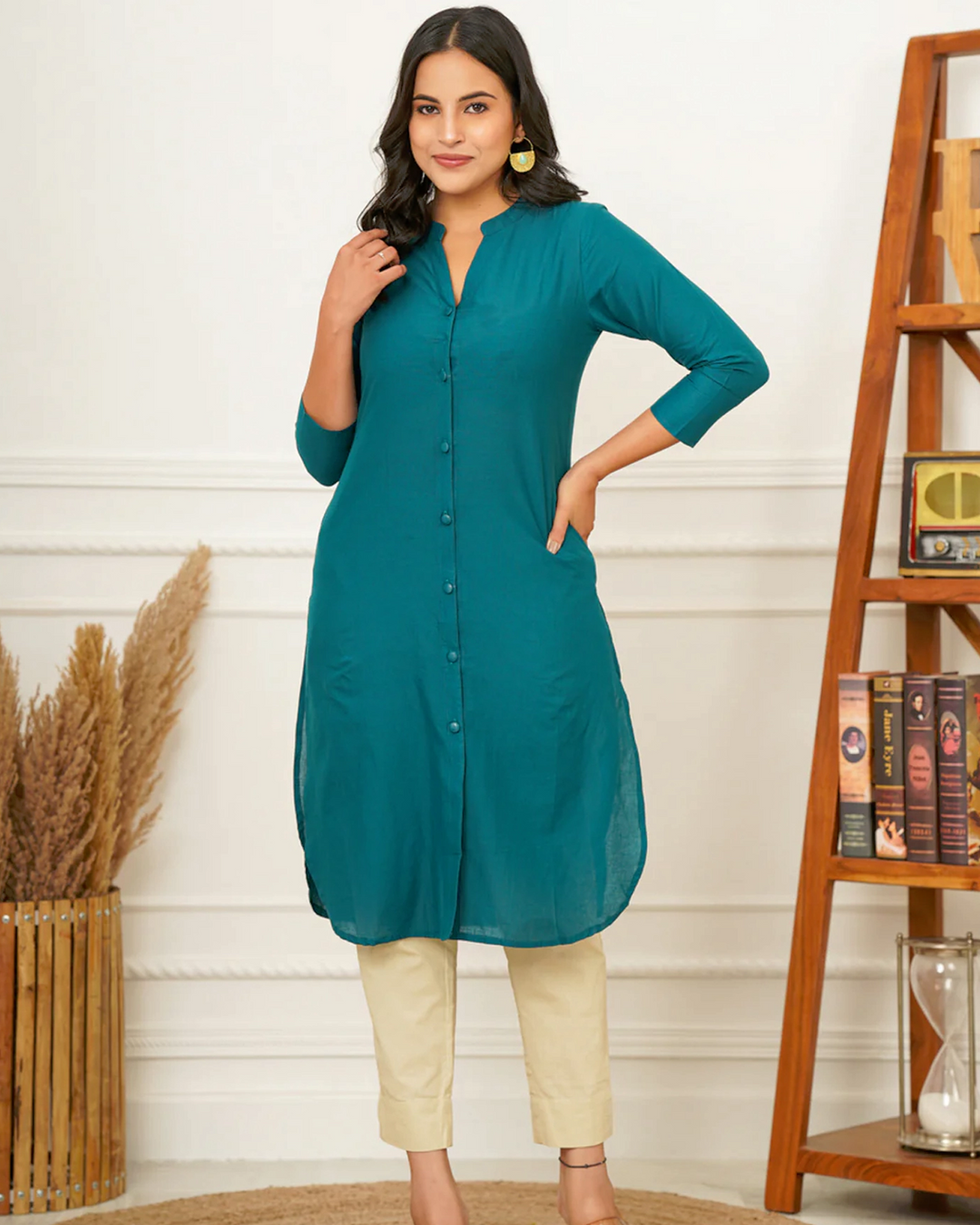 Dark Green Button Down Kurti