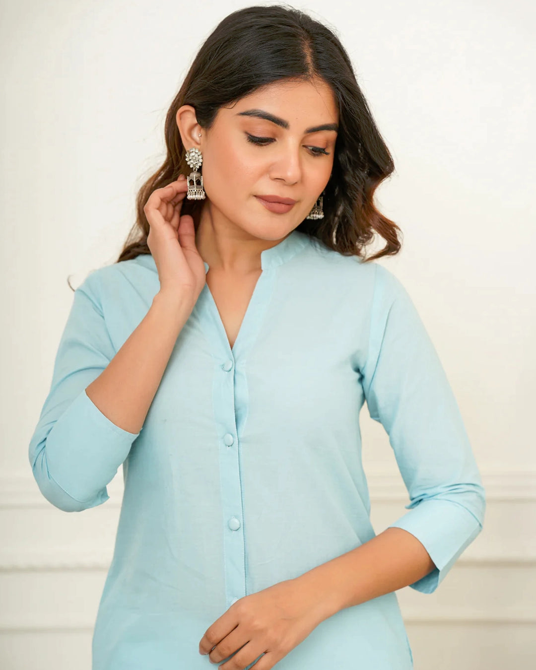 Ice Blue Button Down Kurta