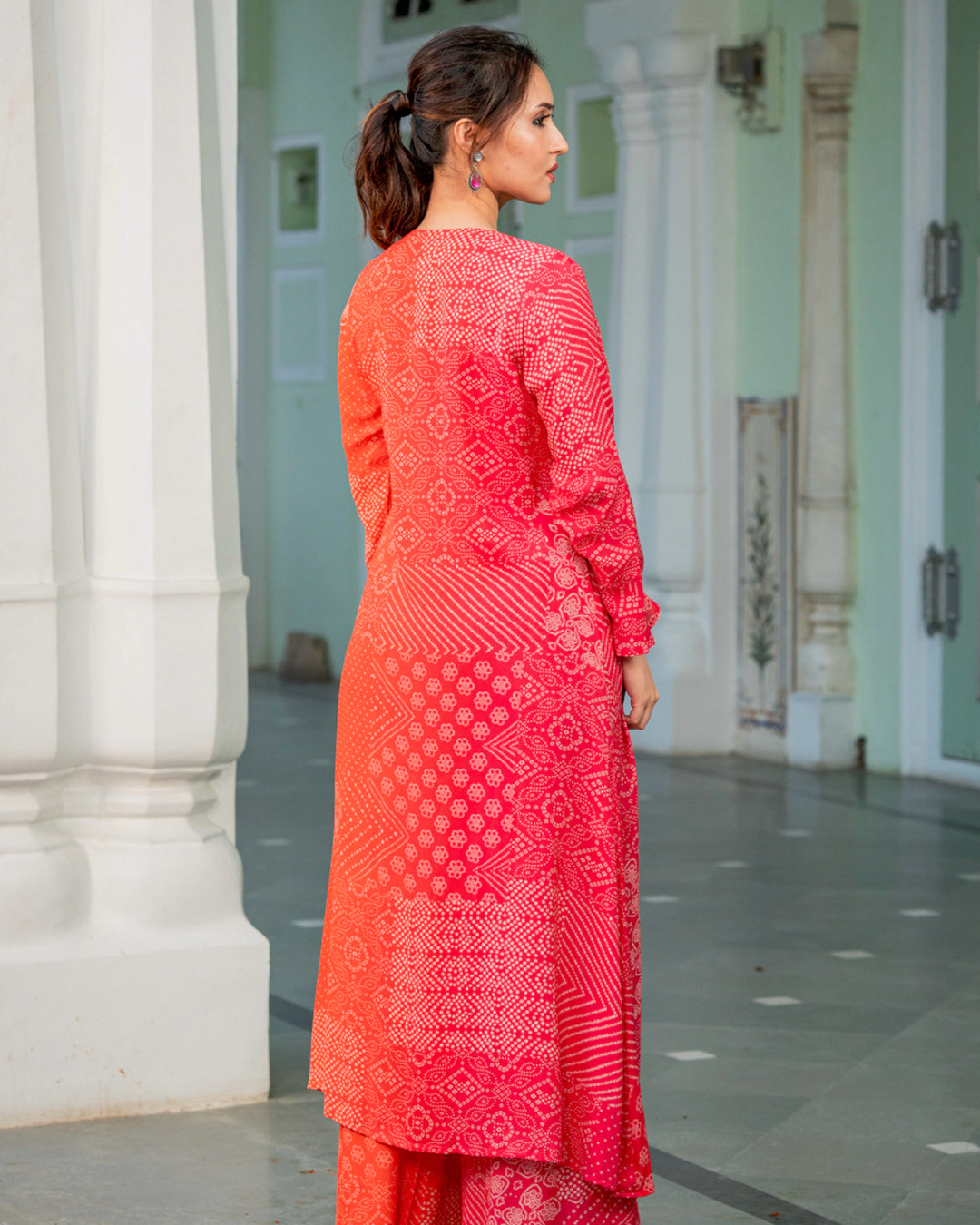 Orange Bandhani Jacket-Sharara Set