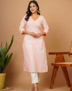 White Orange Vneck Straight Kurta