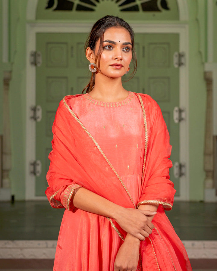 Salmon Pink Embroidered Suit Set