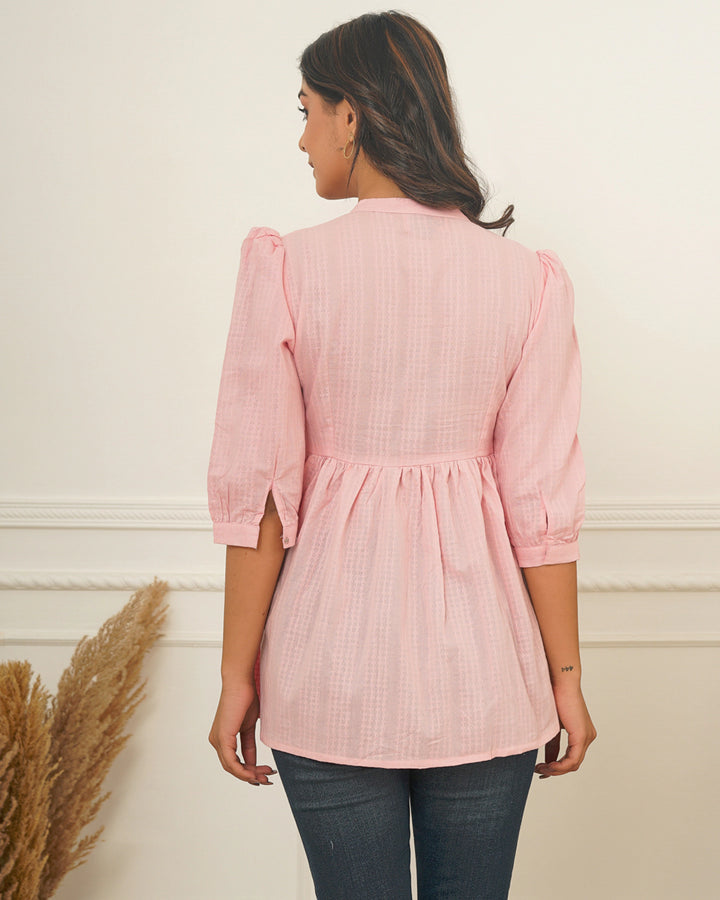 Pink Textured Cotton Top