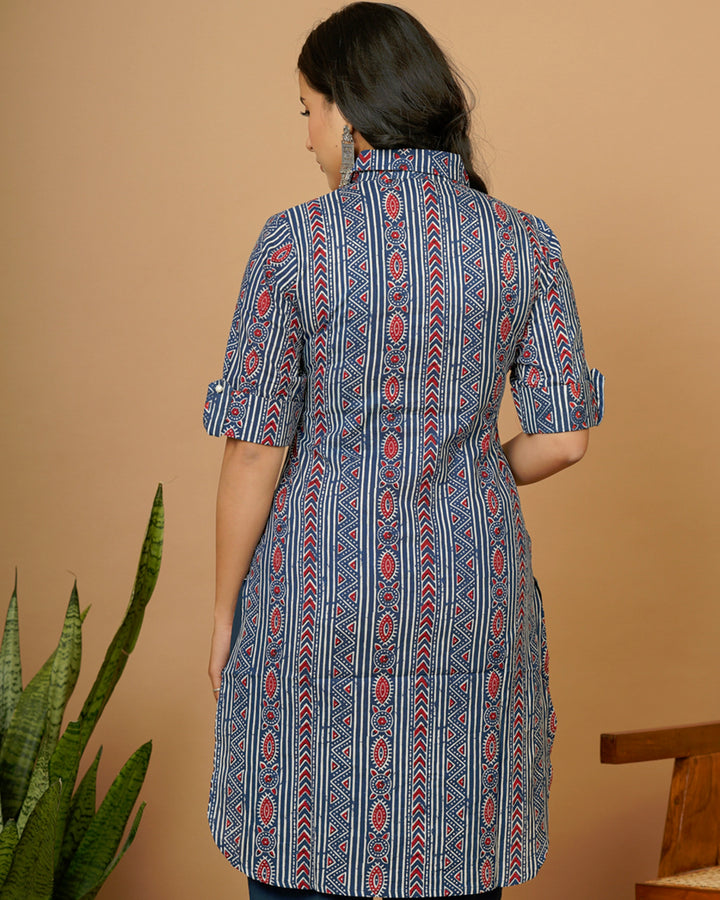 Indigo Red Tribal Kurta