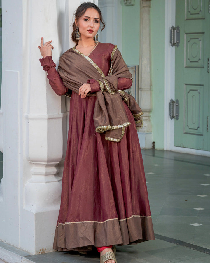 Wine Kalidaar Solid Suit Set