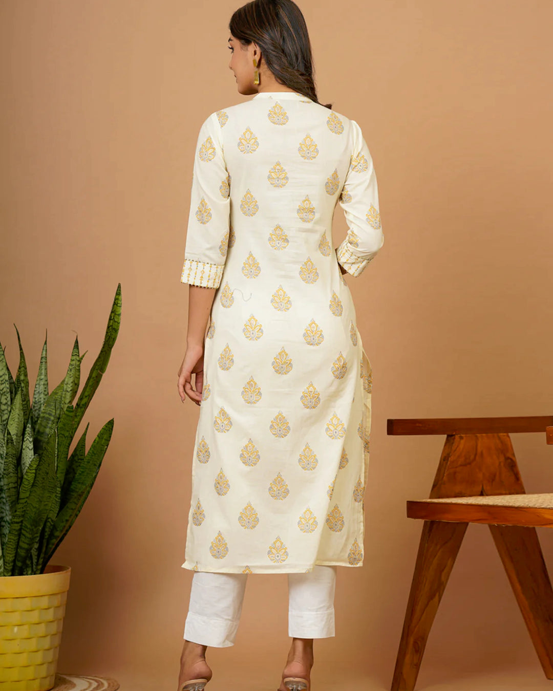 Yellow Buta Straight Kurti