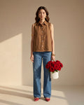 Brown Sleeveless Linen Shirt