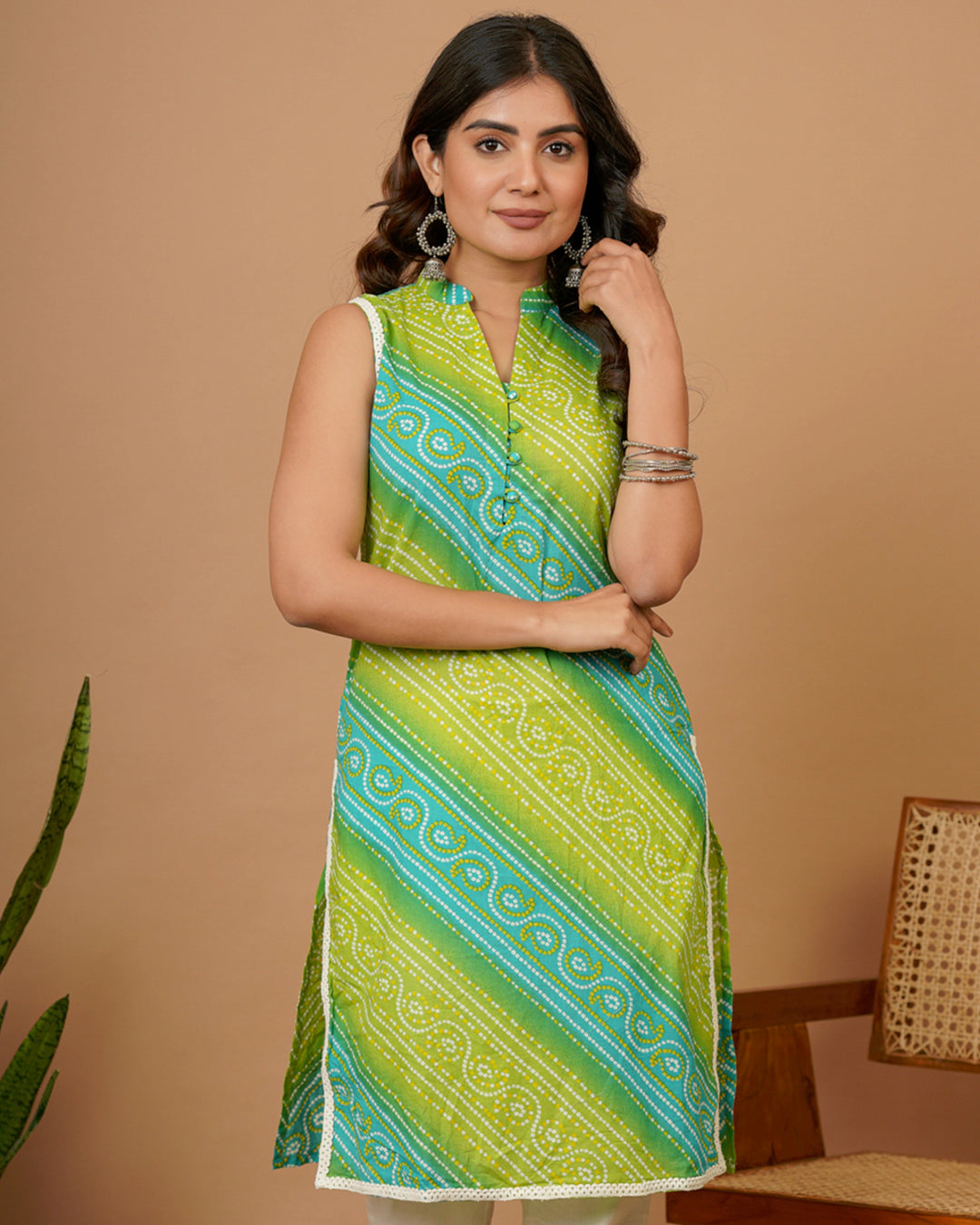 Green Bandhej Kurti