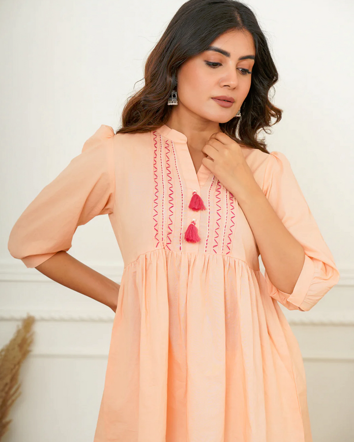 Peach Handstitch Detail Top