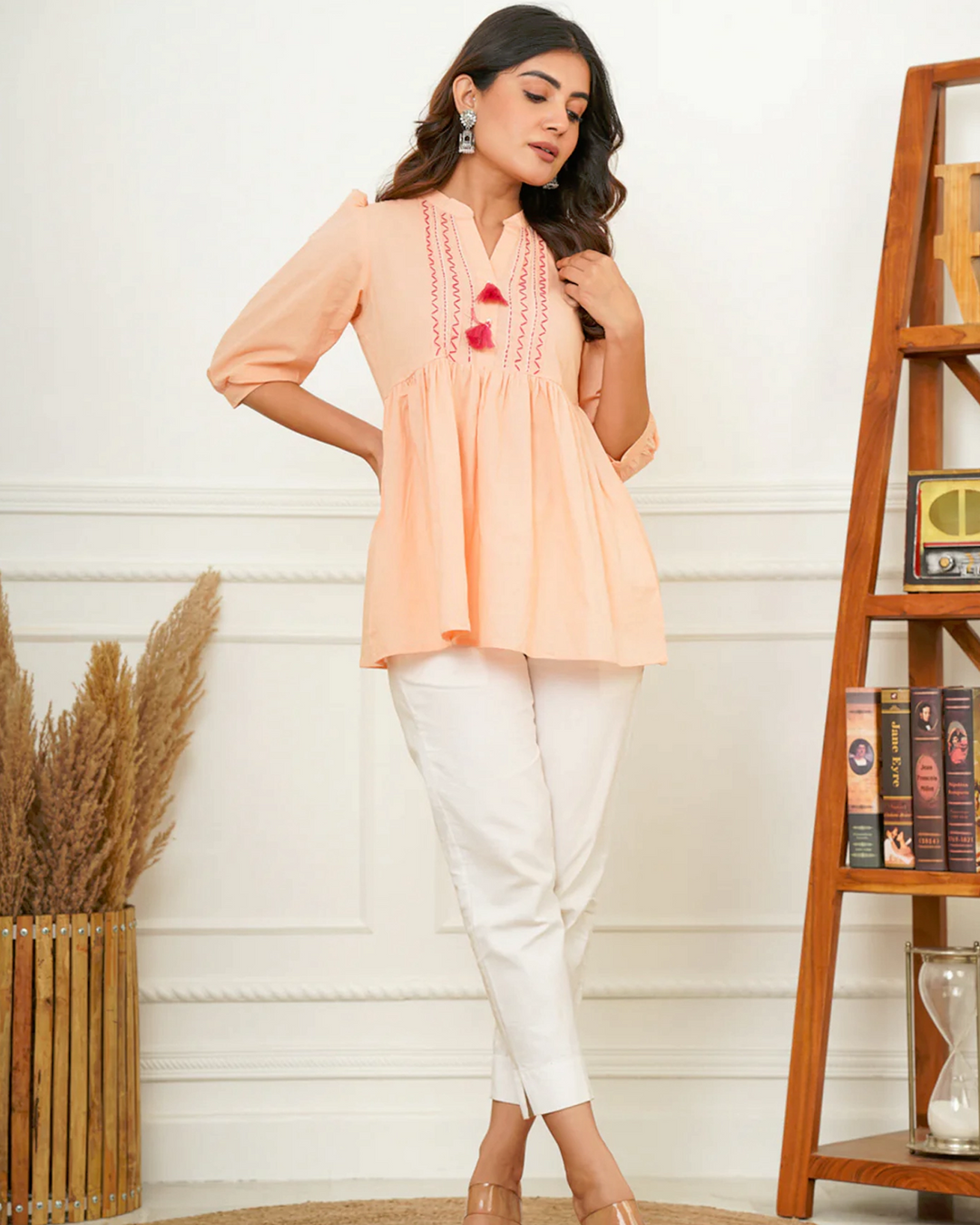 Peach Handstitch Detail Top